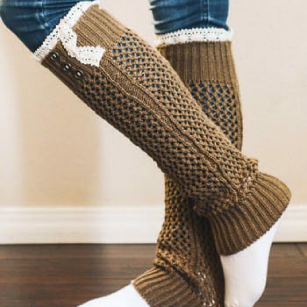 Mocha Lace & Button Leg Warmers